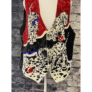 Sequin Womens Vest Size Large Red Blue White Patriotic Casual Holiday Party‎